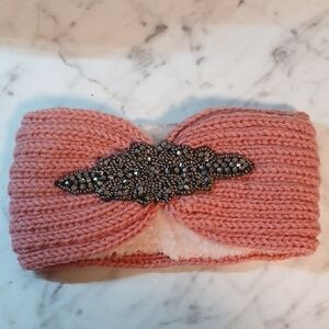 Pink Knitted Headband/ Ear Warmer with Embellished Detail.